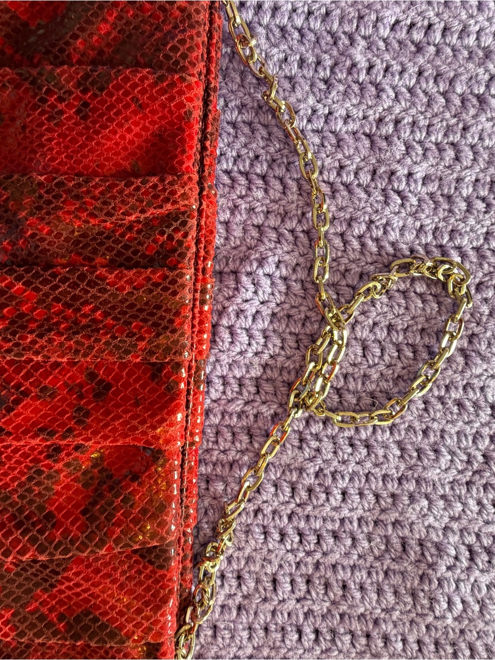 Antoni Melani Red Snakeskin Embossed Clutch Purse Gold Chain Evening Bag Handbag - Picture 5 of 5